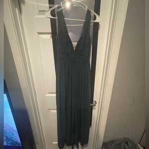 Lulu's Dark Green Lace Prom Dress